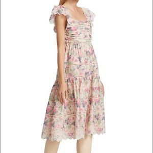 LoveShackFancy Harlyn Lace-Trimmed Floral Midi Dress Loveshackfancy